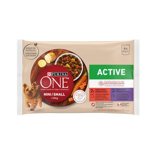 One Mini Small Active Multipack Carne de Vaca e Pato com molho para cães 